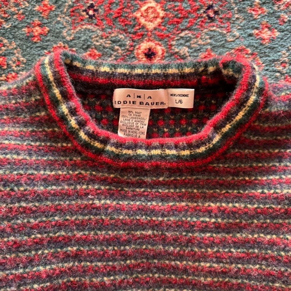 Eddie Bauer Men's Striped Crewneck Sweater - Red, Green, Blue - Picture 2 of 4